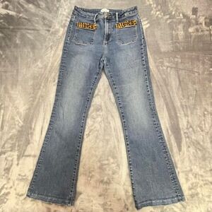 Driftwood blue denim jeans with leopard print back pockets Size 28